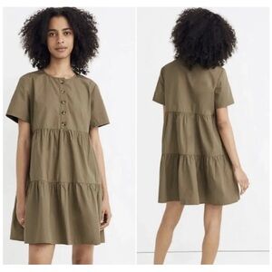 Madewell Olive Tiered Short-Sleeve Babydoll Dress